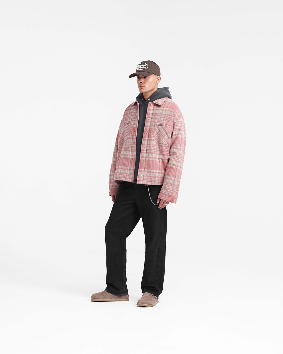 Quilted Flannel Shirt - Pink Grey Check